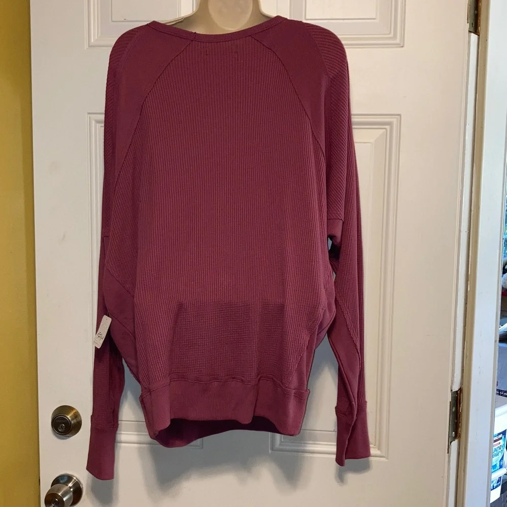 FREE PEOPLE Santa Clara Cotton Thermal V Neck Mulberry Top Womens Medium